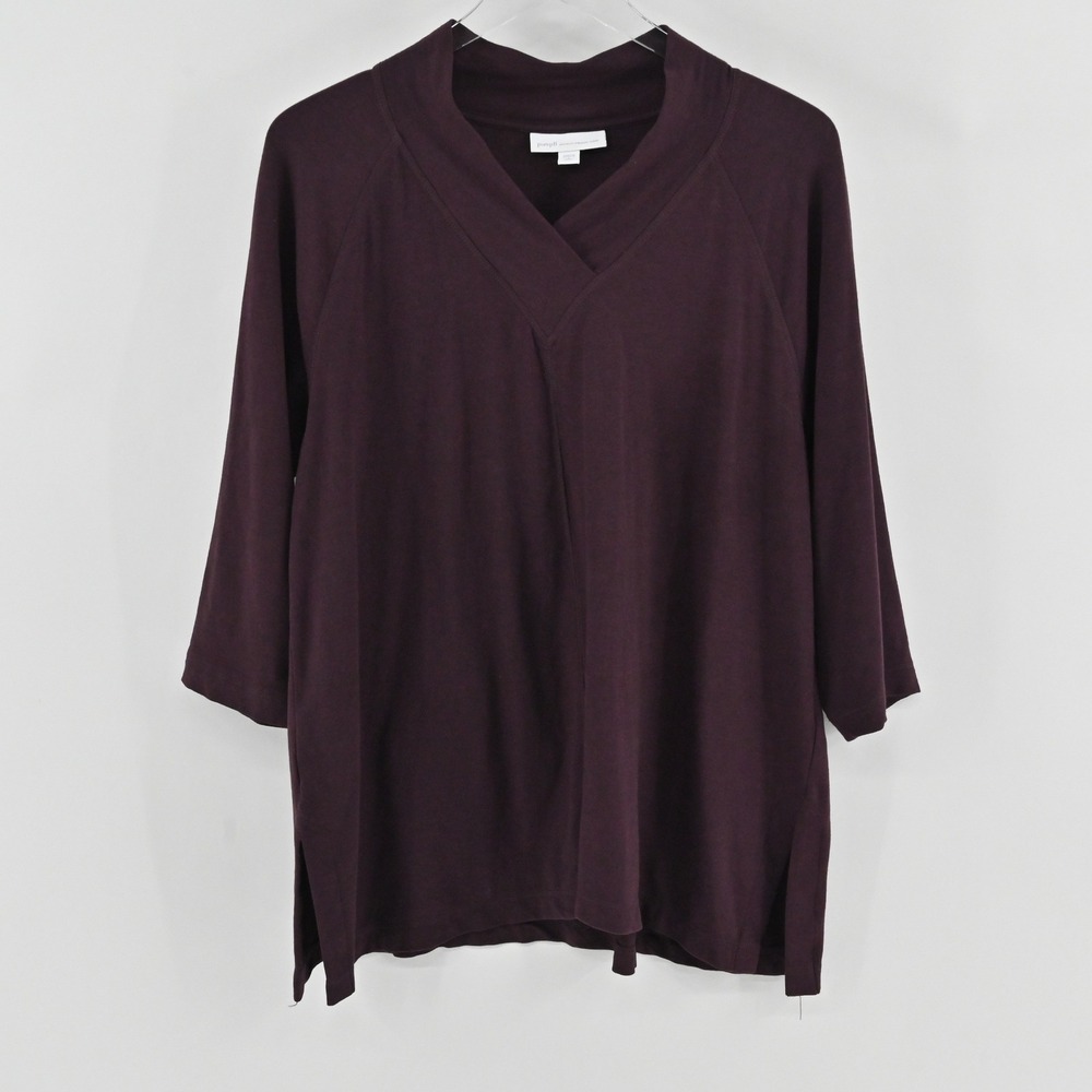 Pure Jill Affinity French Terry Top Womens Size LP Plum Pima Cotton V-Neck Tunic